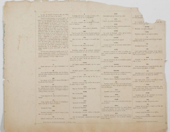 В тонкой рамке с виньетками по углам помещены тексты пояснений к иллюстрациям на французском языке : 63 текста, из них 62 пронумерованы римскими цифрами. Внизу слева и справа- выходные данные альбома также на французском языке.