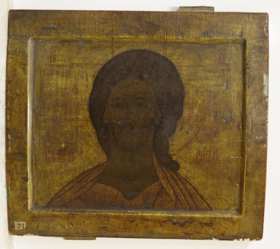 Доска: доска с ковчегом.
Оплечное изображение Христа. Лица обращено прямо. Фон и поля светлые.