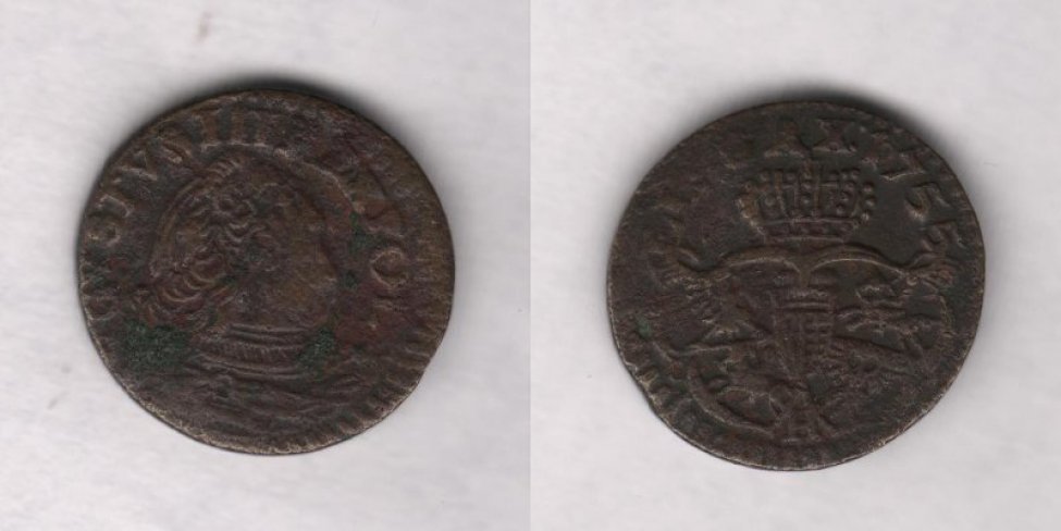 Аверс: надпись "Gustavus III Rixpol... 1755", мужская голова.
Реверс: щит.